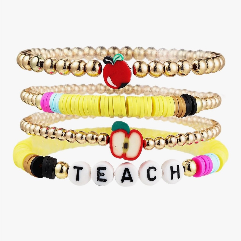Teach Pencil Bracelet Stack with Apple Charm